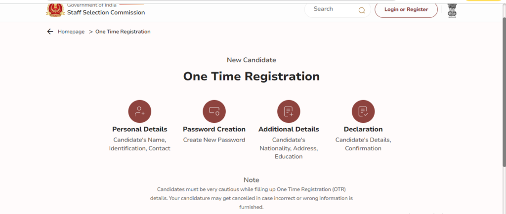 SSC ONE TIME REGISTRATION (OTR) ONLINE-2024