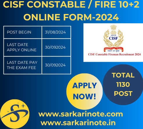 CISF CONSTABLE / FIRE 10+2 ONLINE FORM-2024